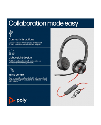 hp inc. HP Poly Blackwire 8225 Stereo Microsoft Teams Certified USB-C Headset +USB-C/A Adapter