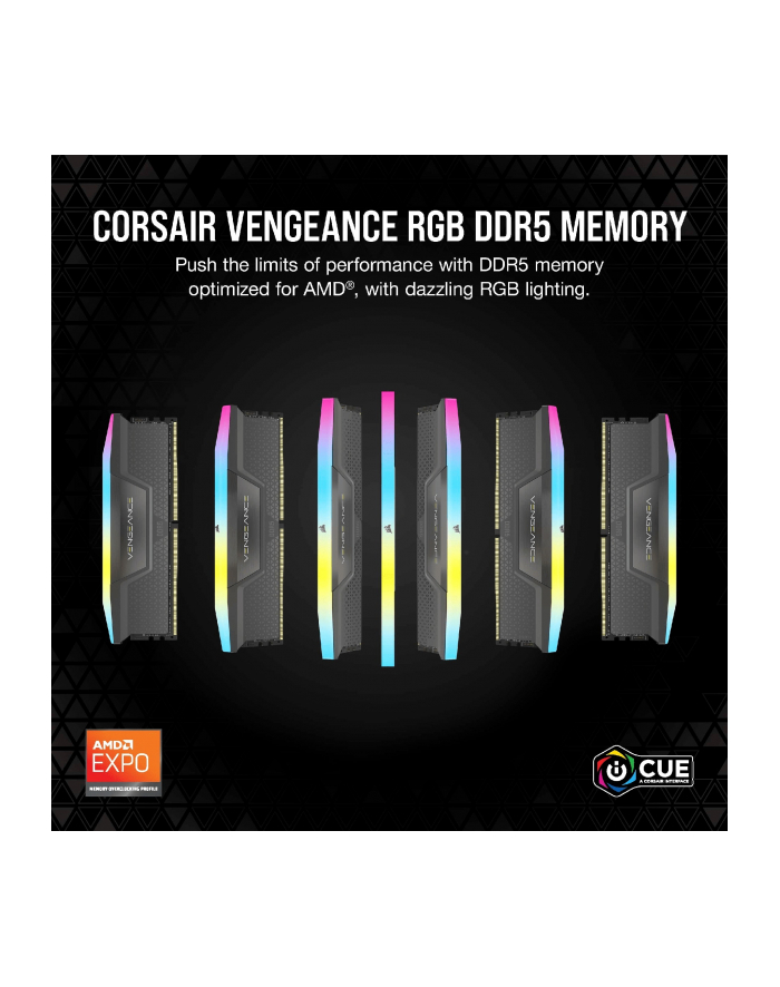 Corsair DDR5 - 32GB - 5600 - CL - 40 (2x 16 GB) dual kit, RAM (gray, CMH32GX5M2B5600Z40, Vengeance RGB, AMD EXPO) główny