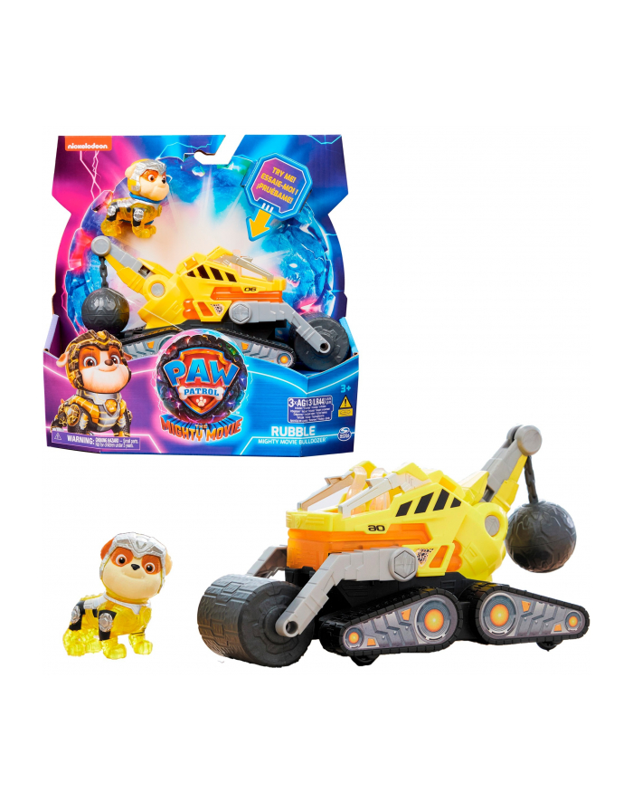 spinmaster Spin Master Paw Patrol Mighty movie - basic vehicle from Rubble with puppy figure, toy vehicle główny
