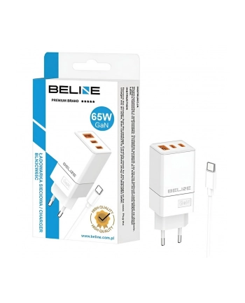 beline Ładowarka sieciowa 65W GaN 2xUSB-C + USB-A+ kabel USB-C Biała