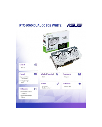 asus Karta graficzna GeForce RTX 4060 DUAL OC 8GB WHITE GDDR6 128bit 3DP