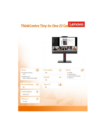 lenovo Monitor 21.5 cala ThinkCentre Tiny-in-One Touch Gen 5 12N9GAT1(wersja europejska)