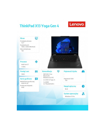 lenovo Ultrabook ThinkPad X13 Yoga G4 21F20045PB W11Pro i7-1355U/16GB/1TB/INT/LTE/13.3 WUXGA/Touch/Deep Black/3YRS Premier Support + CO2 Offset