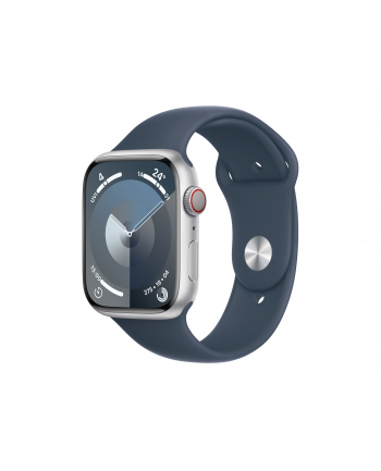 Apple Watch Series 9 GPS+Cellular 45mm Koperta z aluminium w kolorze srebrnym i paskiem sportowym w kolorze sztormowego błękitu (MRMG3ETA)