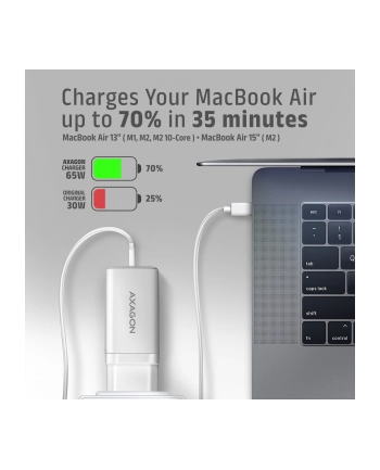 axagon ACU-DPQ65W Ładowarka sieciowa GaN 65W, 3x port (USB-A + dual USB-C) PD3.0/QC4+/PPS/Apple, biała