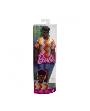 Barbie Lalka Fashionistas Ken T-shirt biało-pomarańczowe fale HRH23 MATTEL