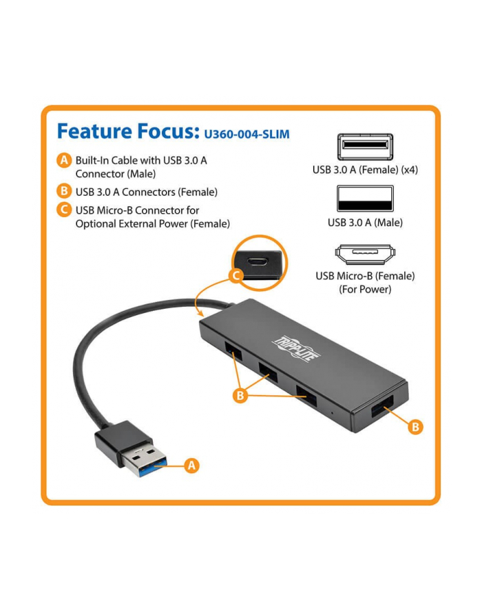 eaton Adapter 4 PORT SLIM USB HUB WITH CABLE U360-004-SLIM główny