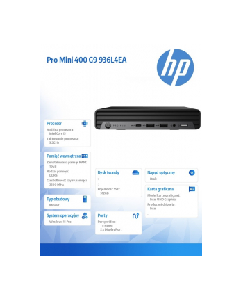 hp inc. Komputer 400Mini G9Ri5-13500T 16GB/512GB/W11P  936L4EA