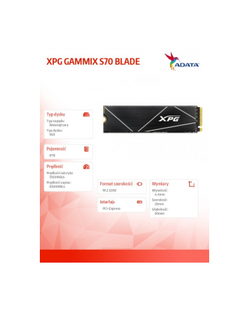 adata Dysk SSD XPG GAMMIX S70 BLAD-E 8000GB PCIe 4x4 7.3/6.3MB/s