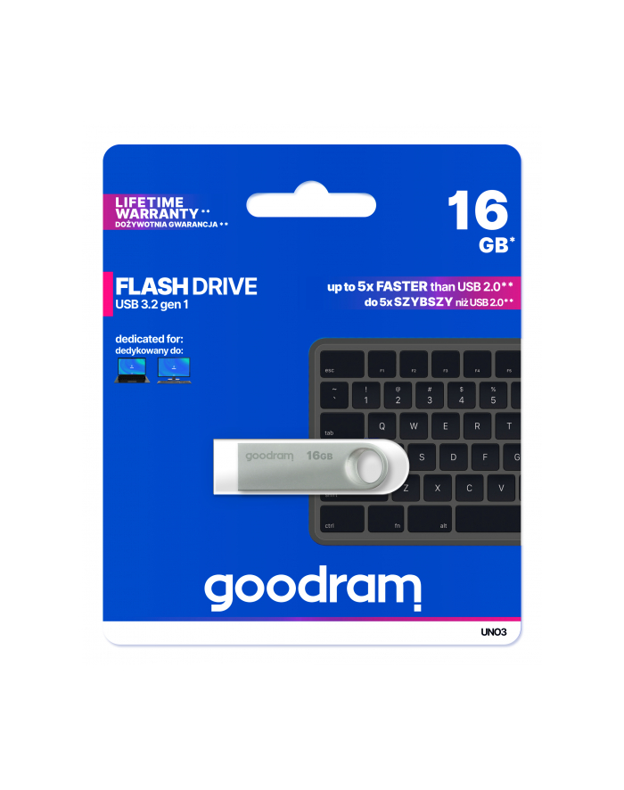 goodram Pendrive UNO3 16GB USB 3.2 Gen1 srebrny główny