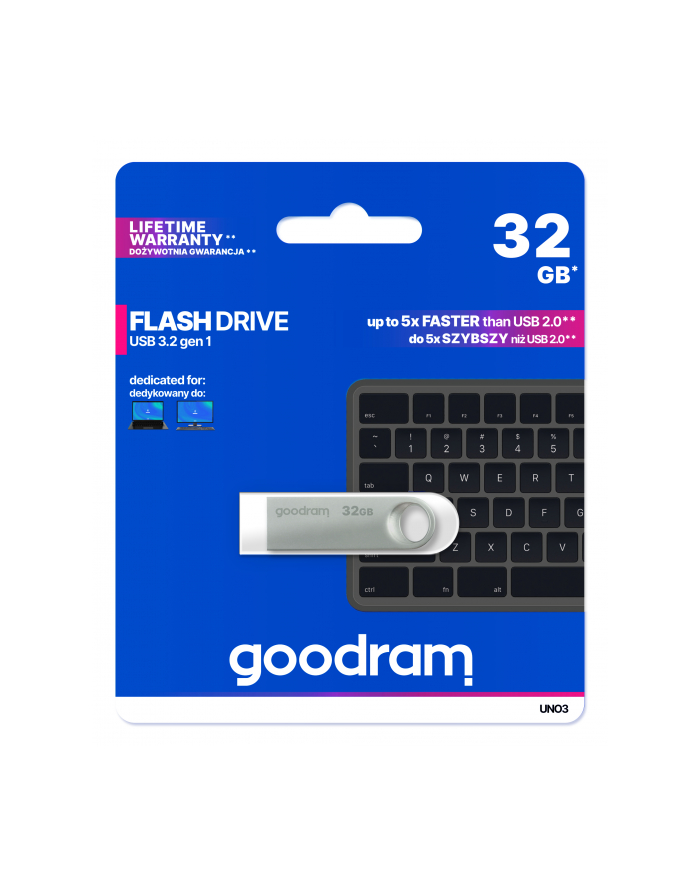 goodram Pendrive UNO3 32GB USB 3.2 Gen1 srebrny główny