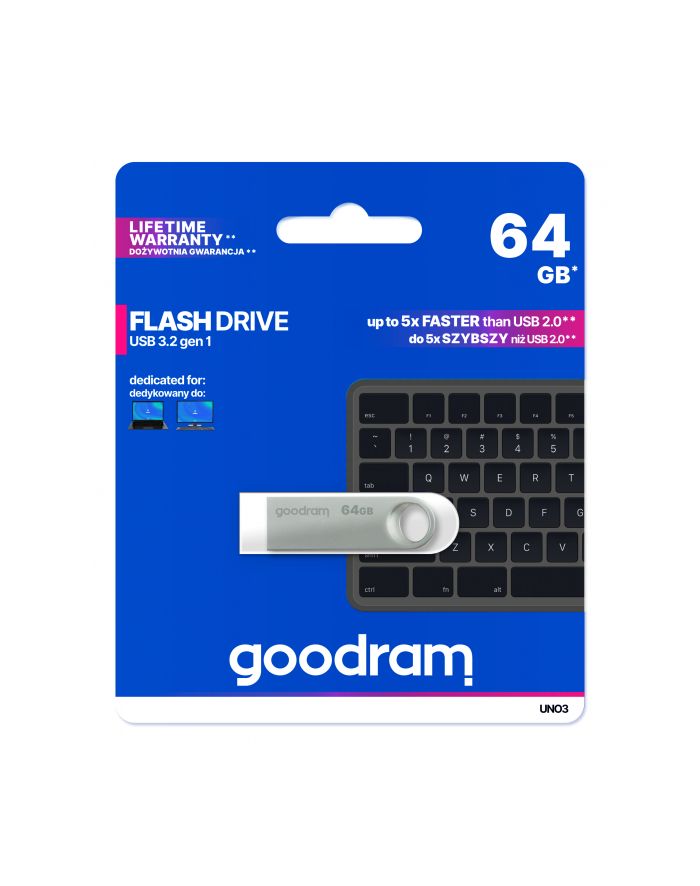 goodram Pendrive UNO3 64GB USB 3.2 Gen1 srebrny główny
