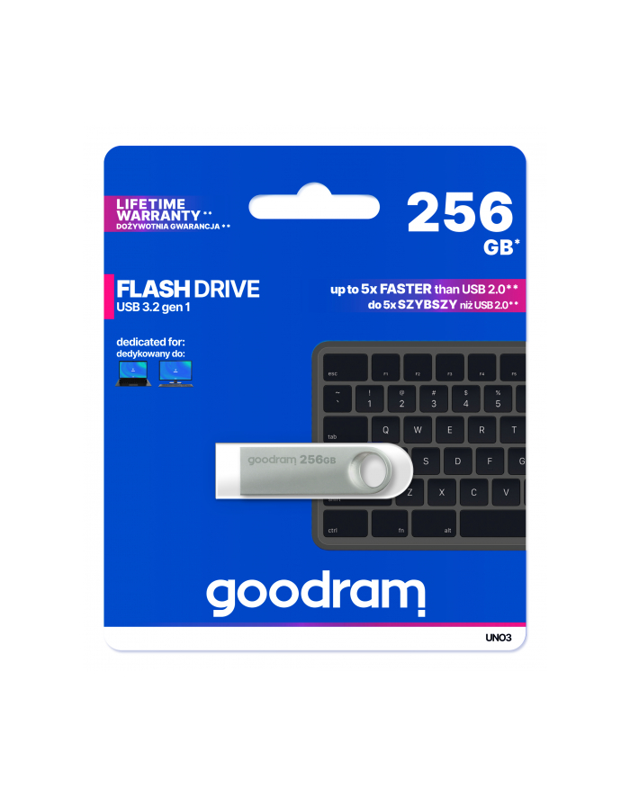 goodram Pendrive UNO3 256GB USB 3.2 Gen1 srebrny główny