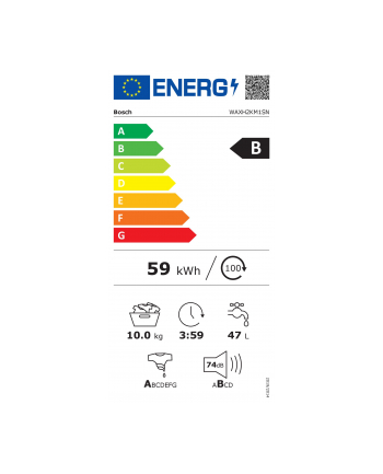 no name Pralka Bosch WAXH2KM1SN Klasa efektywności energetycznej B Ładowanie od przodu Wydajność prania 10 kg 1600 obr/min Głębokość 59 cm Szerokość 59,8 cm Wyświetlacz LED Biały