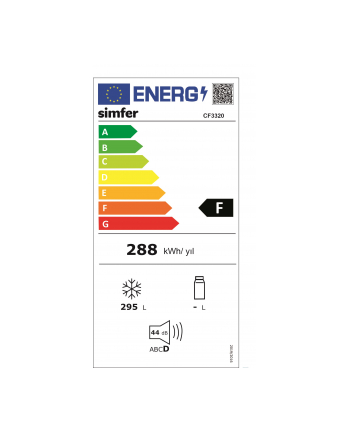 no name Simfer Zamrażarka CF 3320 Klasa efektywności energetycznej F Skrzynia wolnostojąca Wysokość 84 cm Całkowita pojemność netto 295 L Biały