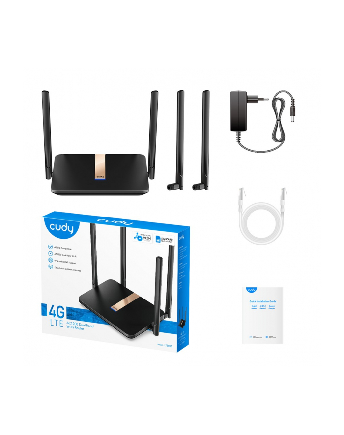 Router CUDY LT500D_(wersja europejska) LAN 10/100 AC1200 Dual Band Wi-Fi Mesh 4G LTE Cat4 SIM główny