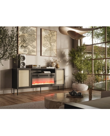 cama meble Komoda JUTA EF + kominek elektryczny 202x39,5x85 czarny + linol calabria