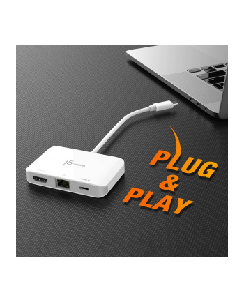 j5 create Stacja dokująca j5create USB-C to 4K HDMI Ethernet Adapter 1x4K HDMI/1xUSB-C/1xRJ45 Gigabit; kolor biały JCA351-N