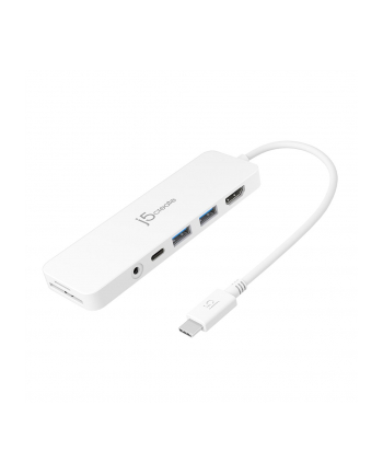 j5 create Stacja dokująca j5create USB-C Multi-Port Hub with Power Delivery 1xHDMI/2xUSB 31/1xUSB-C/Card Reader/1x35mm audio/mic combo jack; kolor biały JCD373-N