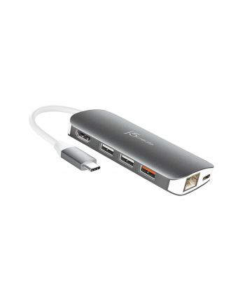 j5 create Stacja dokująca j5create USB-C Multi Adapter (9 function in 1) 1x4K HDMI/3xUSB 31/1xUSB-C/Card Reader/1xRJ45 Gigabit; kolor srebrny JCD383-N