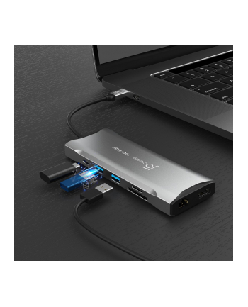 j5 create Stacja dokująca j5create 4K60 Elite USB-C Triple-Monitor 10Gbps Mini Dock 2x4K HDMI/1xDisplay Port/2xUSB 31/2xUSB-C/Card Reader/1xRJ45 Gigabit; kolor srebrny JCD397-N