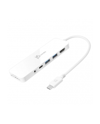 j5 create Stacja dokująca j5create USB-C Multi-Port Hub with Power Delivery 1xHDMI/2xUSB 31/1xUSB-C/Card Reader/1x35mm audio/mic combo jack; kolor biały JCD373-N