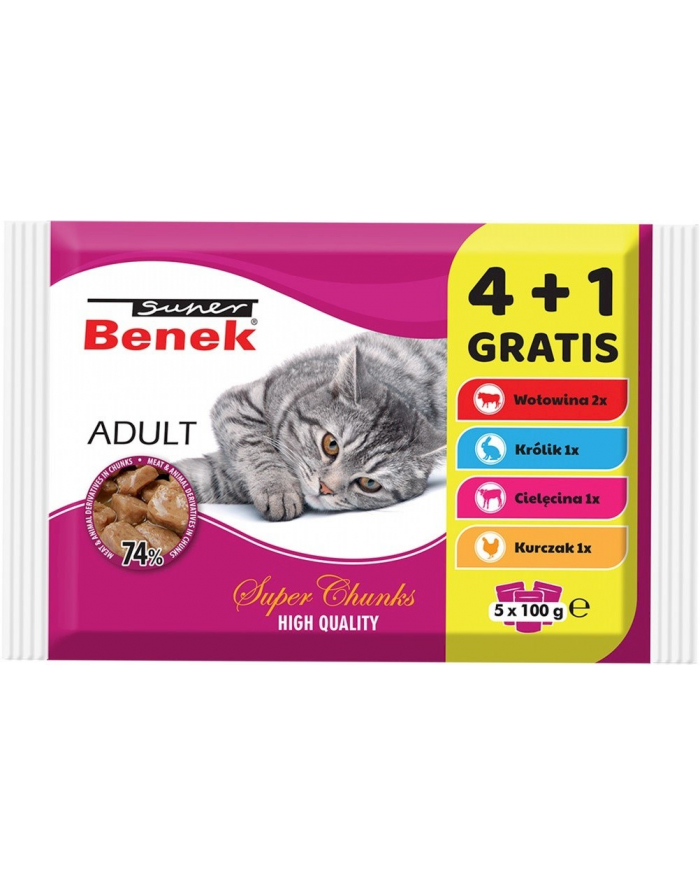 SUPER BENEK Adult - mokra karma dla kota - 4+1 100 g GRATIS! główny