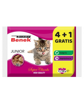 Super Benek dla kota Junior - mokra karma dla kota - 4+1 100 g GRATIS!