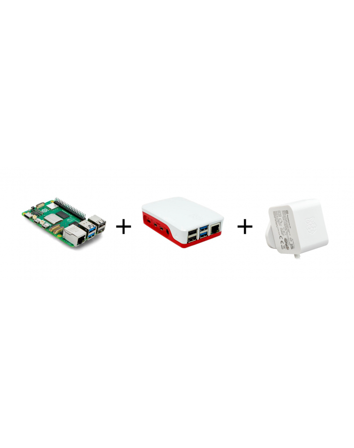 Raspberry Pi 5 4GB + Obudowa do Pi 5 Czerwono/biała + Zasilacz 27W USB-C główny