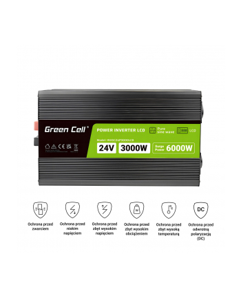 GREEN CELL PRZETWORNICA LCD 24V/230V 3000W/6000W CZYSTY SINUS INVGC24P3000LCD