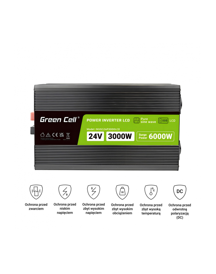 GREEN CELL PRZETWORNICA LCD 24V/230V 3000W/6000W CZYSTY SINUS INVGC24P3000LCD główny