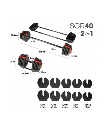 Zestaw regulowanych sztangielek HMS SGR40 PRO SET 2w1 43,5 kg