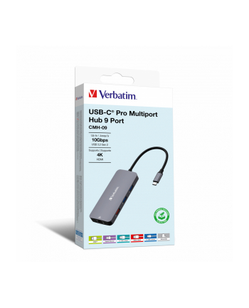 Hub USB Verbatim Multi Port CMH-09: 2xUSB-C 3.1, 1xUSB-A 3.1, 2xUSB-A 3.0, HDMI, RJ-45, SD/microSD