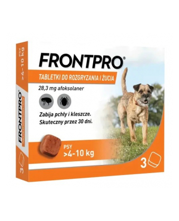 FRONTPRO Tabletki na pchły i kleszcze dla psa ('gt;4-10 kg) - 3x 28,3mg