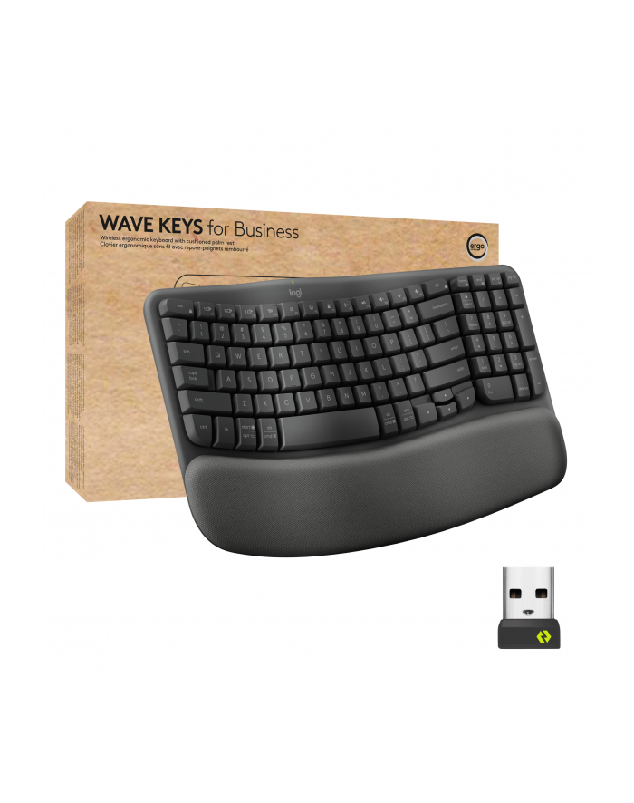 Klawiatura bezprzewodowa Logitech Wave Keys For Business czarna ergonomiczna główny