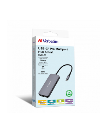 Hub USB Verbatim Multi Port CMH-05: 1x USB-C PD, 2xUSB-A 3.0, 1xHDMI, RJ-45