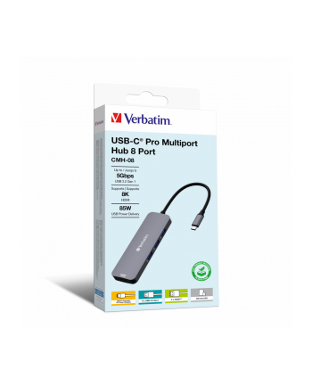 Hub USB Verbatim Multi Port CMH-08: 1x USB-C PD, 3xUSB-A 3.0, 2xHDMI, SD/microSD