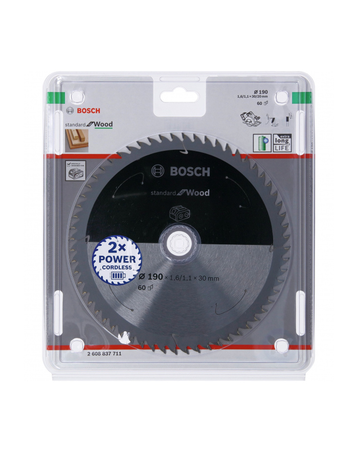bosch powertools Bosch circular saw blade Standard for Wood, 190mm, 60Z (bore 30mm, for cordless hand-held circular saws) główny