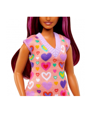 Mattel Barbie Fashionistas doll with pink highlights and heart print dress