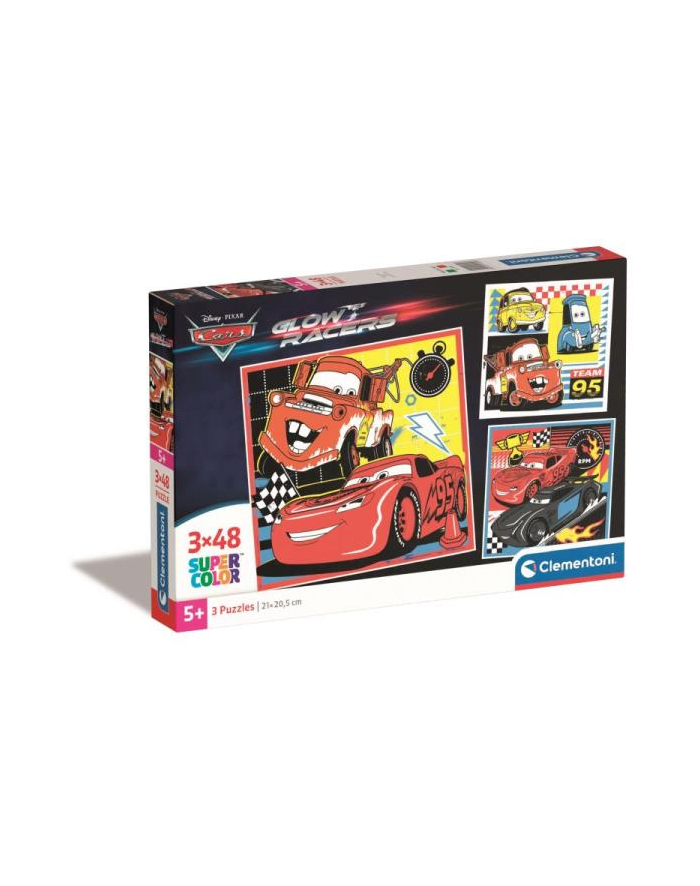 Clementoni Puzzle 3x48el Glow Racers. Cars Auta 25309 główny