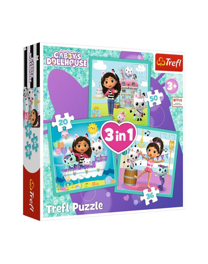 Puzzle 3w1 Aktywności Gabbi. Koci Domek Gabi. Gabby's Dollhouse 34871 TREFL główny