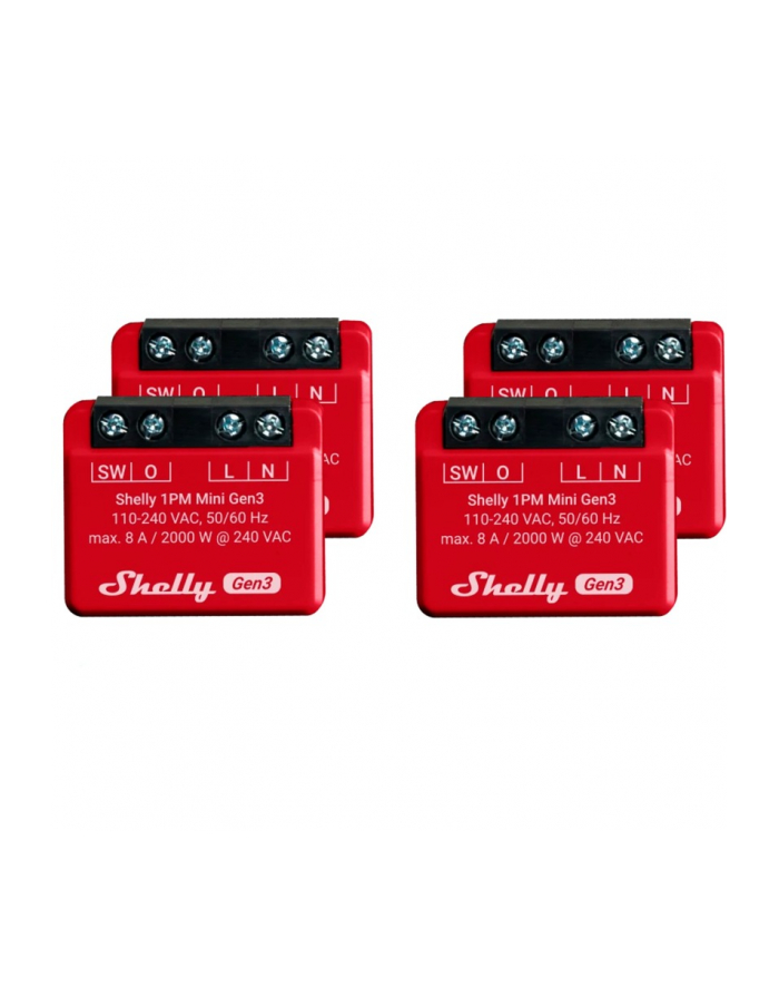 Shelly Plus 1 PM Mini Gen3 Economy Pack, Relay (Red, Pack of 4) główny