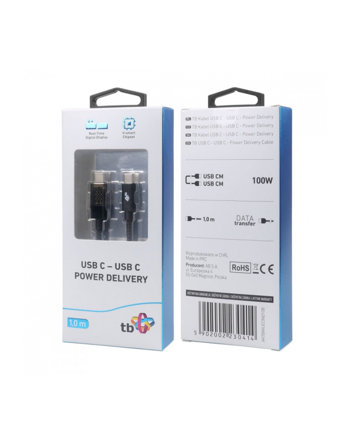 tb Kabel USB C - USB C 1m ze wskaźnikiem mocy ładowania (100 W) główny