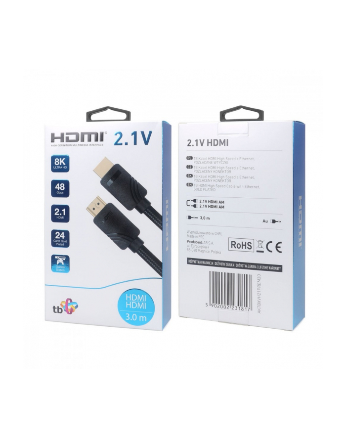 tb Kabel HDMI v 2.1 premium 3 m 8K Czarny Stworzony dla graczy główny