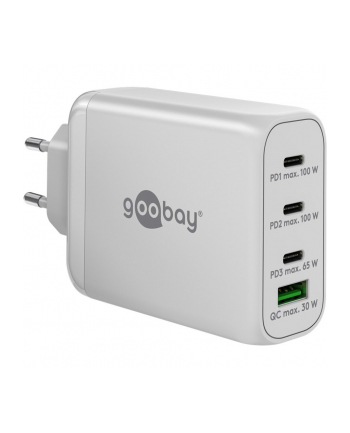 goobay USB-C PD multiport quick charger 100 watts (Kolor: BIAŁY, 1x USB-A QC, 3x USB-C PD, GaN technology)