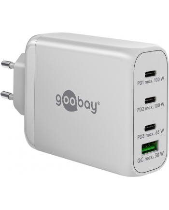 goobay USB-C PD multiport quick charger 100 watts (Kolor: BIAŁY, 1x USB-A QC, 3x USB-C PD, GaN technology)