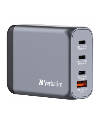 Verbatim GaN charger 100W, 1x USB-A, 3x USB-C (grey, PD 3.0, QC 3.0)