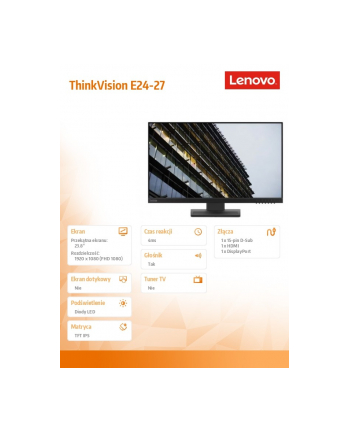 lenovo Monitor 23.8 ThinkVision E24-27 WLED LCD 62B6MZR3(wersja europejska)