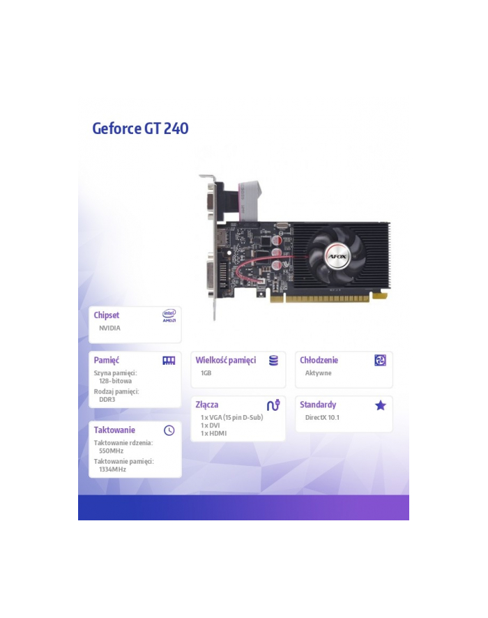 afox Karta graficzna - Geforce GT240 1GB DDR3 128BIT DVI HDMI VGA LP Fan V2 główny