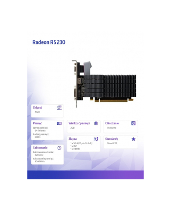 afox Karta graficzna - Radeon R5 230 1GB DDR3 64Bit DVI HDMI VGA LP Radiator